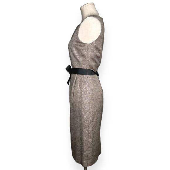 LK BENNETT UK Cerys Sheath Gold Dress Metallic Bow Tie Knee Length Cocktail Chic - Picture 6 of 11